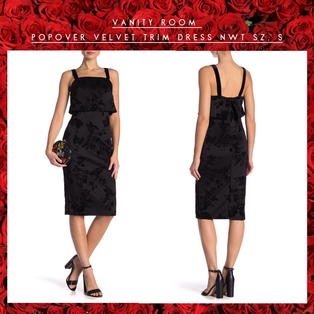 Vanity Room NWT- LBD Velvet Trim Dress sz. S